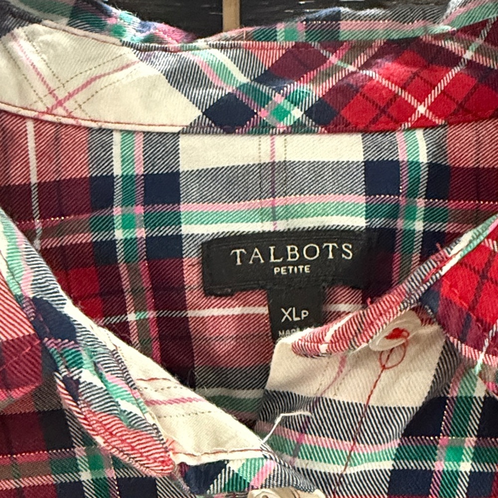 Talbots Red and Green Plaid Blouse